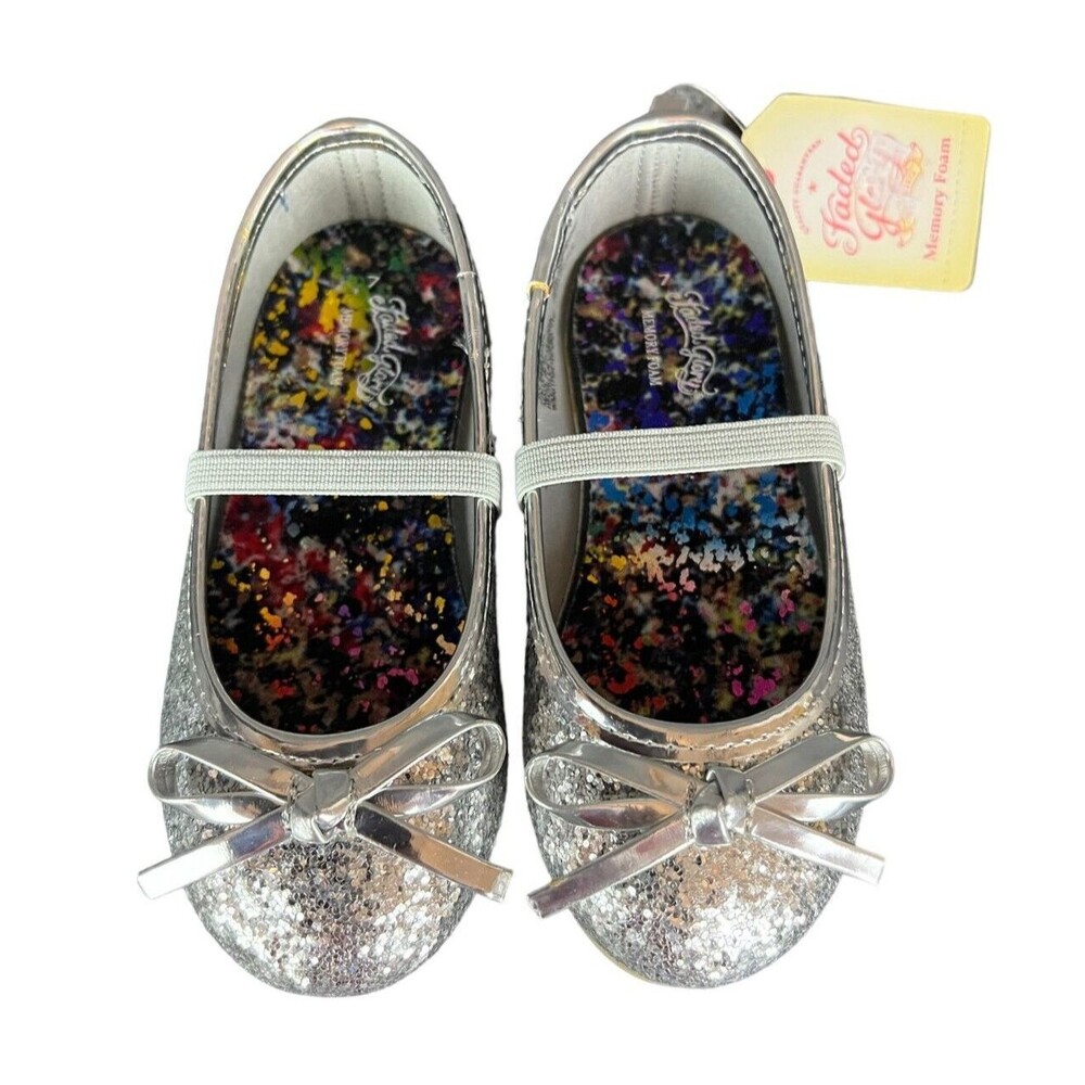 Faded Glory Silver Glitter Mary Jane Ballet Flats Shoes  Toddler Girls 7  NWT